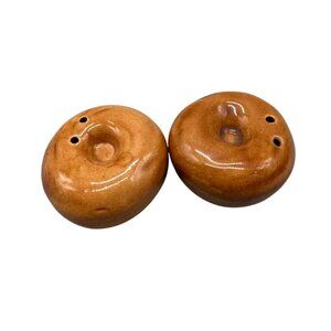 Vintage Ceramic Brown Donut-Style Salt & Pepper Shakers With Glossy Finish READ